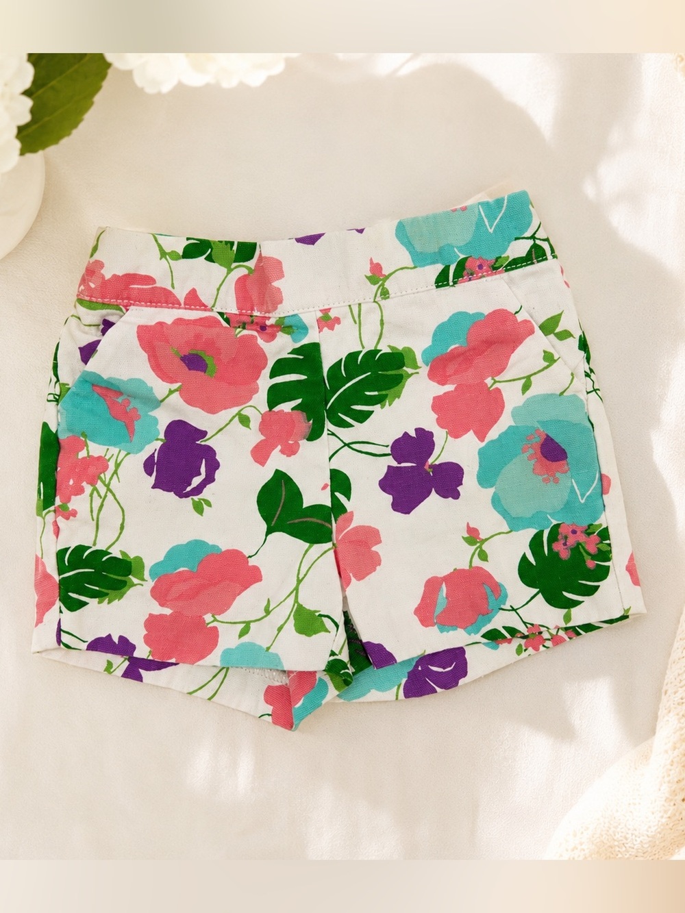 Janie and Jack Floral Tropical Cotton Shorts Pockets 12-18M